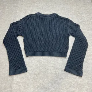 Dark‎ Coquette Y2K Gina Tricot XS Cropped Sweater Chunky Open Knit Crew Neck GUC thumbnail 3