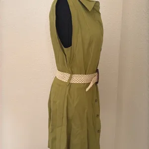 Zara Khaki Midi Dress with Woven Belt thumbnail 6