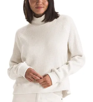 The North Face Mock Neck Chabot Waffle Knit Pullover Women's Small White Granola thumbnail 1