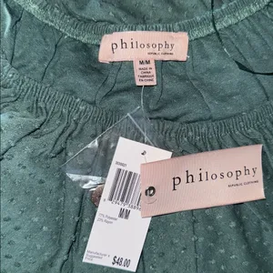 Philosophy Womens Size M Green Swiss Dot Puffed Sleeve Blouse Bohemian thumbnail 5