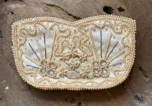 Vintage La Regale midcentury ivory satin beaded small evening bag made in Japan thumbnail 1