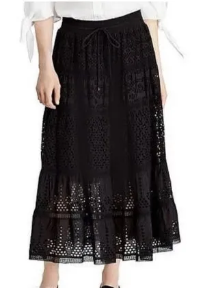 Ralph Lauren Y2K black eyelet tiered lined midi skirt Sz M # 2403 thumbnail 1