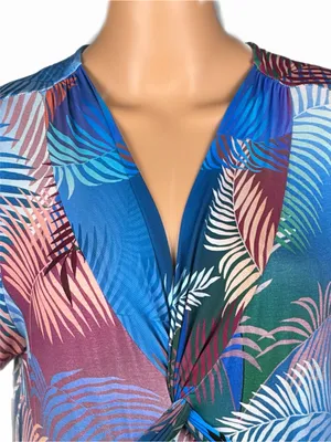 SOFT SURROUNDINGS Anya Ombré Palm Twist Front Maxi Dress Stretch Size Small thumbnail 3