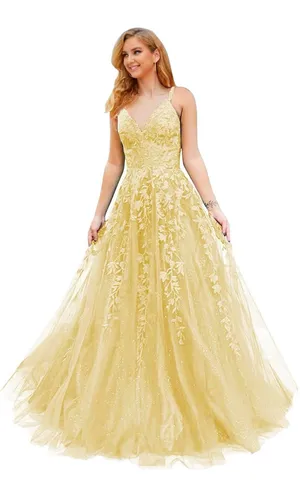 Yellow Lace Prom Dress with Corset Back – Approx. Size 6 (NWT) thumbnail 1