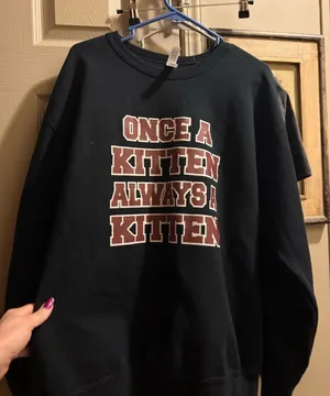 Jerzees Black Crewneck Sweatshirt with Maroon and White Graphic thumbnail 1