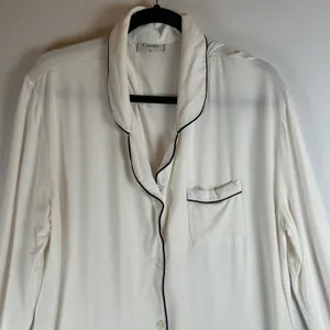 Comfrt Pajama Set Womens XL Cream White Black Piping Long Sleeve Wide Leg‎ Pants thumbnail 6