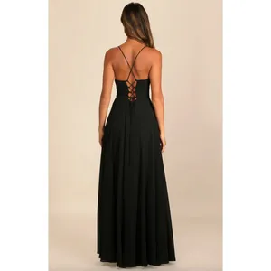 Lulus Romantically Speaking Black Cowl Lace-Up Maxi Dress Formal Small NWT thumbnail 3