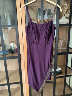 NWT Speechless beaded fringe corset mini dress asymmetrical cocktail plum satin thumbnail 5