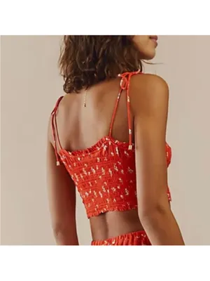 Women’s Free People Kaia Red Floral Smocked Crop Top Size S thumbnail 2