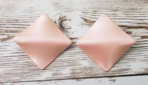 Vintage Clip On Earrings - Dusky Pink Pearlescent Folded Diamond Shape 1 & 3/8" thumbnail 1