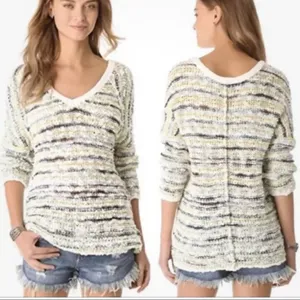 Free People wool chunky knit oversized green sweater size large boho casual‎ thumbnail 2