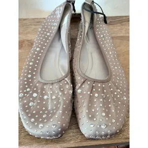 NWT Zara Taupe Rhinestone Satin Square Toe Studded Ballet‎ Flats 38 / 7.5 thumbnail 6