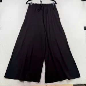 Flowy Medium Wide Leg Pants Black Paperbag Waist Drawstring Palazzo Minimalist thumbnail 3