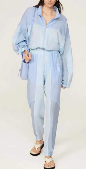 Paradised Blue colorblock Kelsey zip up Jumpsuit Medium thumbnail 1