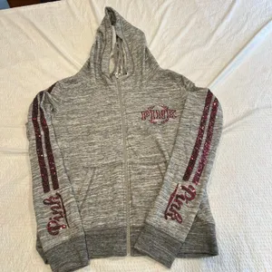 PINK vintage Bling vs gray zip up jacket with red sequins M women thumbnail 9