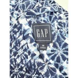 GAP Navy‎ Blue Geometric Print Smocked Waist Tiered Maxi Dress Size 14 thumbnail 3