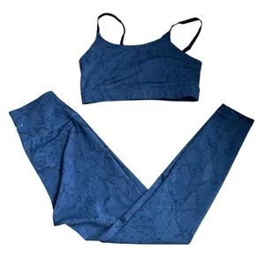 ALLFENIX Navy Blue‎ Snakeskin Print Workout Set Yoga Pilates Barre size Medium thumbnail 1