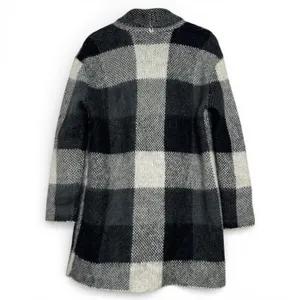 American Eagle Buffalo Plaid Longline Cardigan Sweater Black Grey White L/XL‎ thumbnail 4