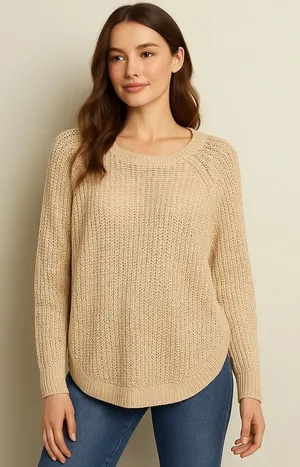 Lauren Ralph Lauren Womens Knit Sweater Medium Tan Oversized Fisherman Coastal thumbnail 1