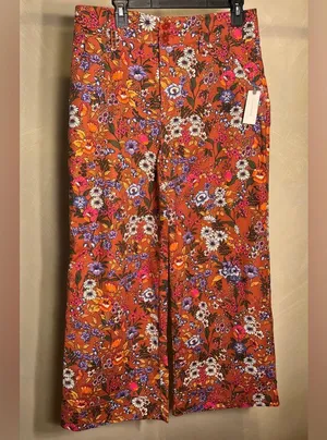 Anthropologie Maeve Floral Flower Power Wide Leg High Waist Crop Pants|Size:14 thumbnail 1