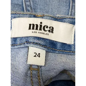 Mica Dehours Stretch Super High Rise Blue Distressed Wide Leg Denim Jeans Sz 24 thumbnail 5