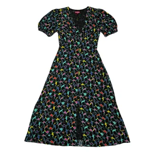 STAUD Milla Puff-Sleeve Midi-Dress - Black Abstract Wave - 4 thumbnail 6