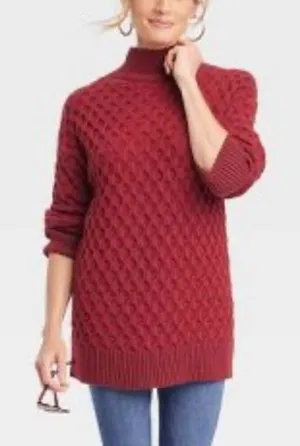 Knox rose nwt pointelle mock neck burgundy sweater m thumbnail 1