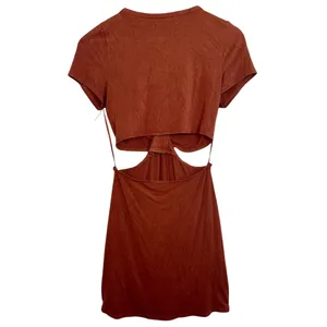 Abercrombie & Fitch Brown Ribbed Knit Cutout Ruched Mini Dress Womens Size M thumbnail 2