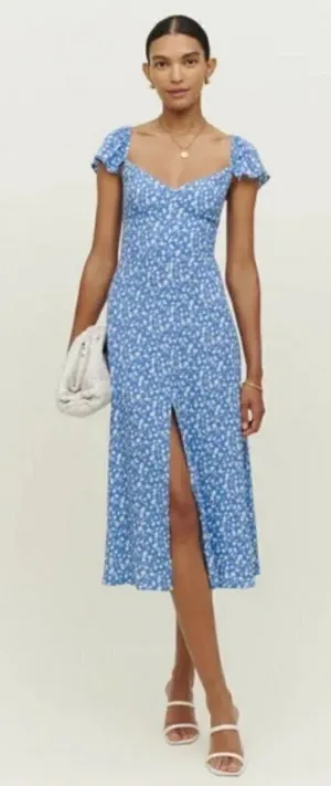 Reformation Baxley Midi Dress in Marie Blue Floral thumbnail 1