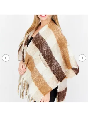 Jenni • Shawl Poncho • One Size • Tan Brown • Fall Autumn thumbnail 4