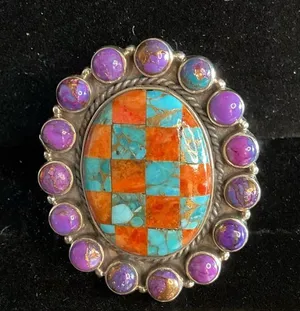 925 STERLING SILVER, Adj.size,TURQUOISE & SPINY OYSTER , MOJAVE PURPLE thumbnail 1