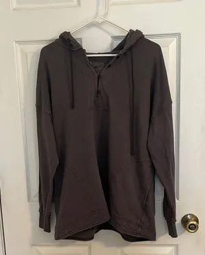Aerie Gray Henley Hoodie thumbnail 1