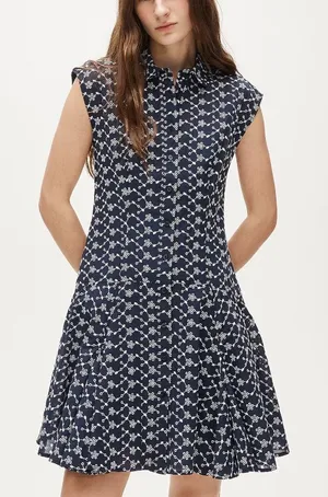J. Crew Blue White Mini Eyelet Shirt Classic Dress NWT Size 10 thumbnail 1