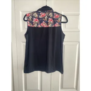 Daily Sports Womens Large Black Floral Sleeveless Golf Tennis Top Pearl Snap‎ thumbnail 5