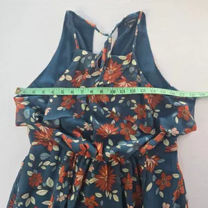 & Harmony Womens‎ Floral Maxi Dress Teal Orange Ruffle High Neck Slit Size Large thumbnail 6