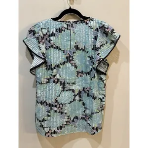 Kate Spade‎ Dahlia Burnout Top Blue Floral Boho Flutter Sleeve Blouse Women's XS thumbnail 4
