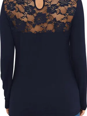Lace Yoins Long Sleeve Scoop Neck Top - Black thumbnail 2