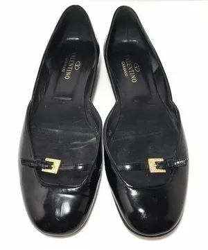 Valentino Garavani Black Patent Leather Crystal Buckle Ballet Flats thumbnail 1