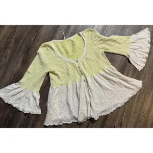 Free People Boho Hippie Bell Sleeve Peekaboo Lace Crochet Sweater Medium‎ thumbnail 3