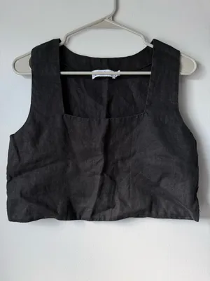 PETAL & PUP Black Cropped Tank Cotton Top Square Neck Boxy Tank Top Black 4 S M thumbnail 2