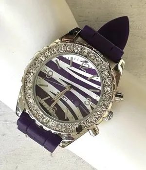 Bréda zebra rhinestone watch with purple band thumbnail 1