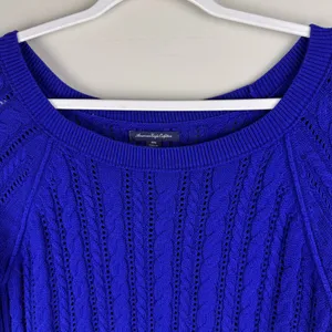 American Eagle Womans Sweater Sz‎ M Pull Over Royal Blue Open Textured Knit thumbnail 8