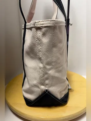 L.L. Bean Off White Boat and Tote Custom Cotton Canvas Bag Black Long Handles thumbnail 3