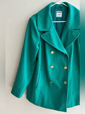 Old Navy Double Breasted Classic Wool Blend Pea Coat, Teal - Blue/Green, Size XL thumbnail 2