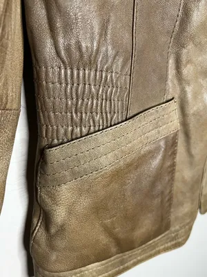 Black Rivet Woman’s Vintage Tan‎ Leather Elbow Patches Zipper Wrists Jacket thumbnail 6