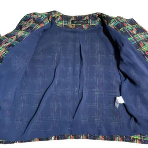 ZARA WOMAN Multicolor Plaid Tweed‎ Collarless Blazer Jacket Shoulder M thumbnail 9
