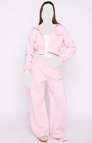White Fox Boutique Posy Pink Wide Leg Pants And Crop Hoodie Set M/L New thumbnail 2