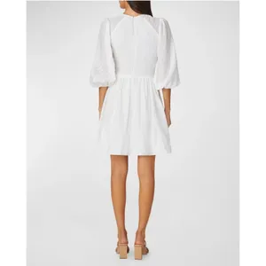 Shoshanna Maia White Jacquard Balloon Sleeve Tie Front Mini Dress 6 Bridal LWD thumbnail 4