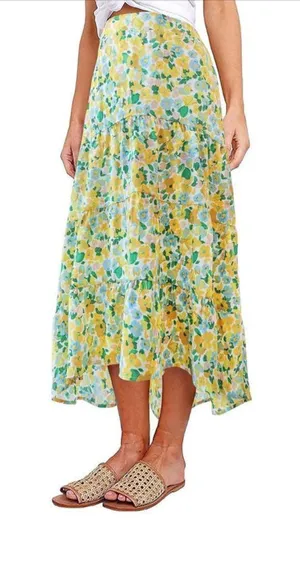 NEW Floral Print Midi Skirt Elastic High Waist M thumbnail 1