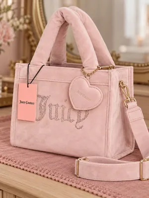 Juicy Couture Dusty Blush Velour Mini Tote Crossbody Heart Charm NWT thumbnail 2